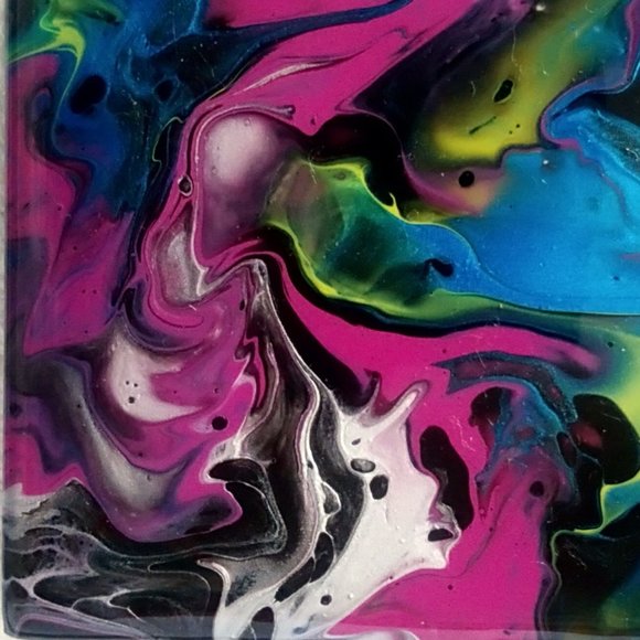 Hand Crafted Painted Tile Coasters Metallic Acrylic Fluid Art Painting Home - Picture 7 of 11